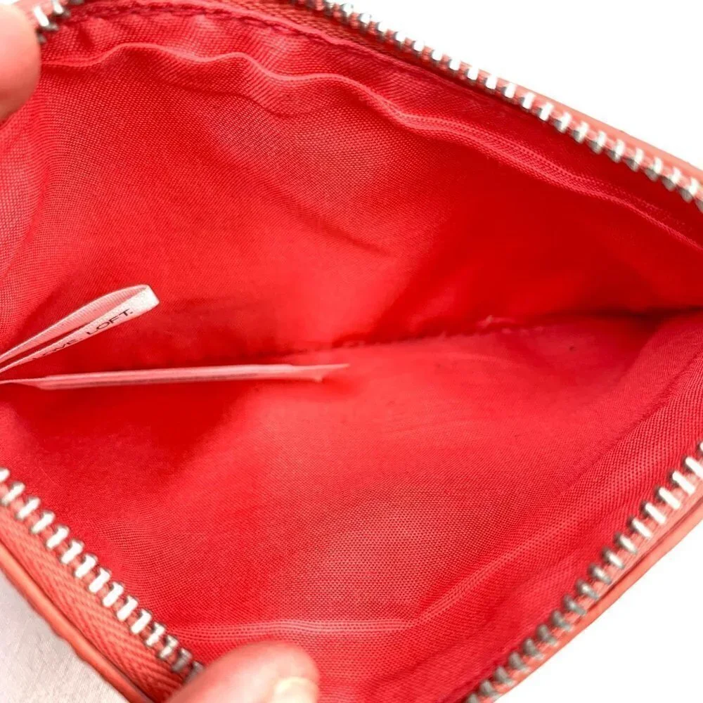 LOFT Small Leather Zip Top Pouch - Coral Orange 6